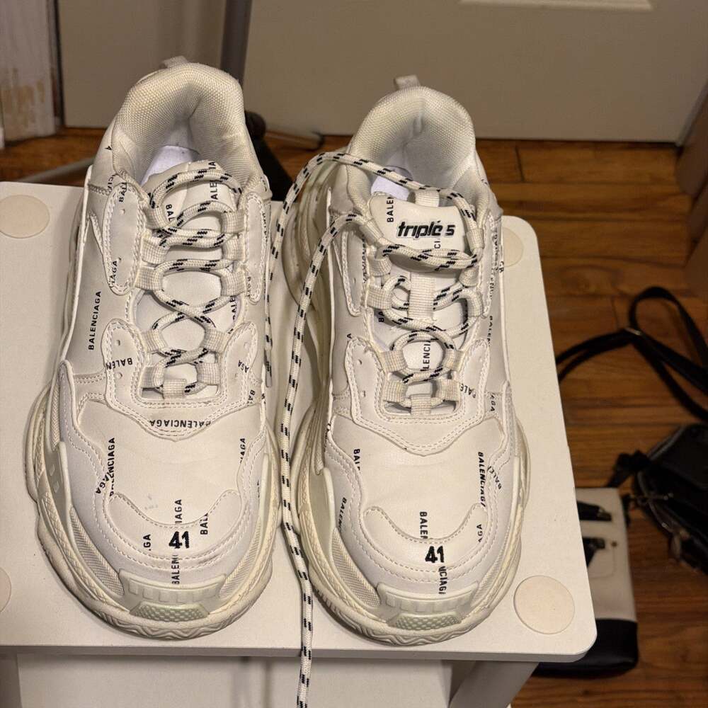 Balenciaga Triple S Men’s White Logo Low Top Lace-Up Athletic Sneakers